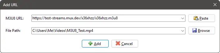 Add URL window in M3U8 Downloader