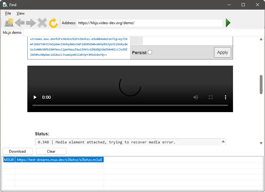 The Find M3U8 URLs web browser