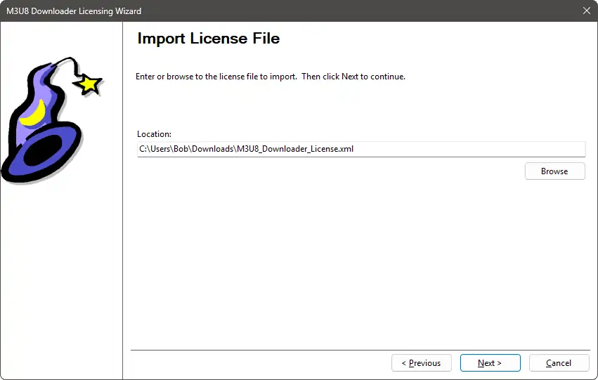 Licensing Wizard - Import License File Page