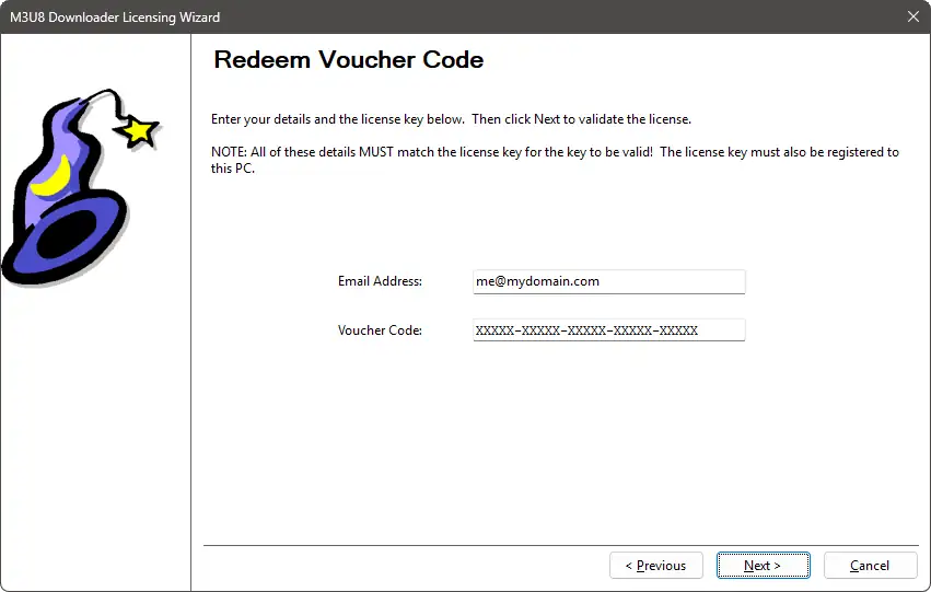 Licensing Wizard - Redeem Voucher Code Page