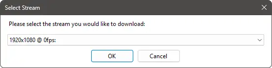 Select Stream window in M3U8 Downloader