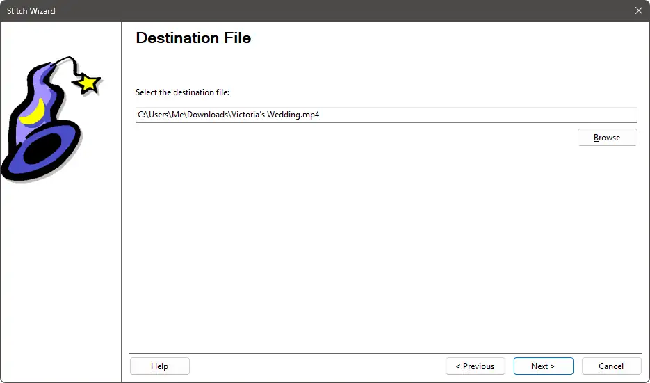 Stitching Wizard - Destination File Page